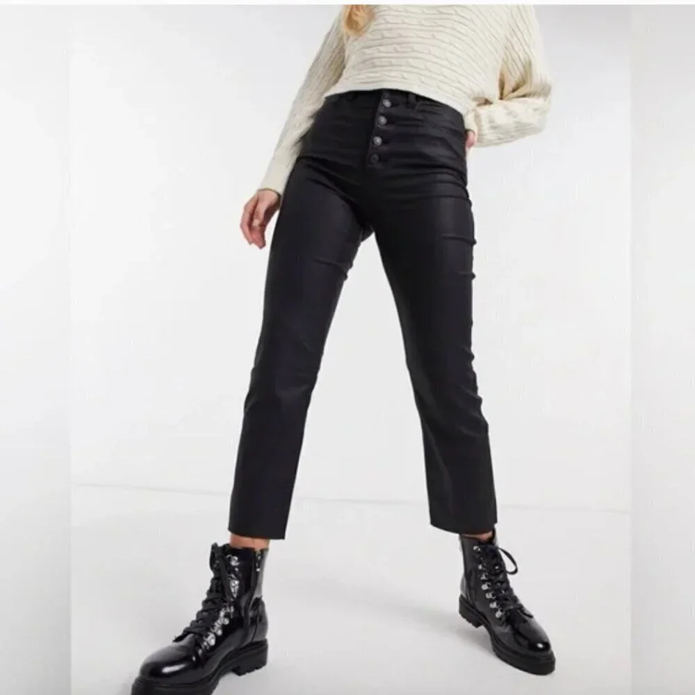 Abercrombie & Fitch Black Coated The Ankle Straight Ultra High Rise Jeans 29/8R - Picture 2 of 10